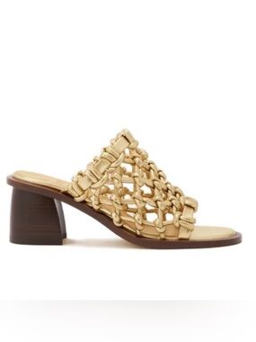 Braided Metallic Gold Chunk Heel Mule